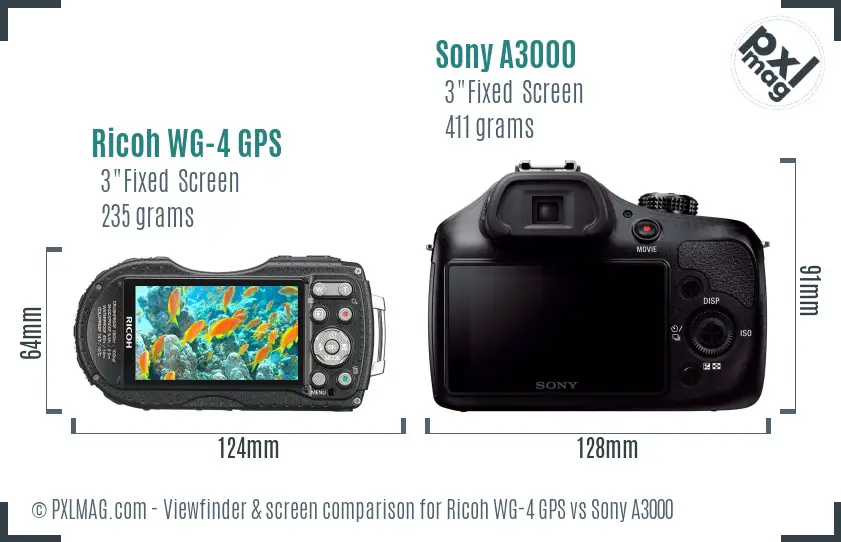 Ricoh WG-4 GPS vs Sony A3000 Screen and Viewfinder comparison