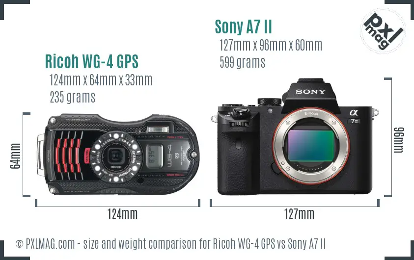 Ricoh WG-4 GPS vs Sony A7 II size comparison