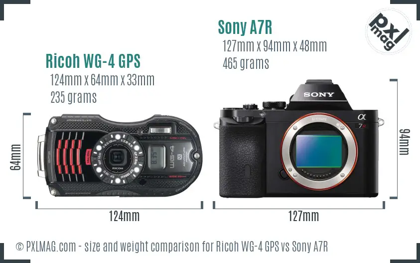 Ricoh WG-4 GPS vs Sony A7R size comparison