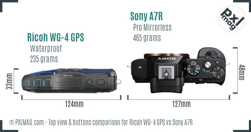 Ricoh WG-4 GPS vs Sony A7R top view buttons comparison