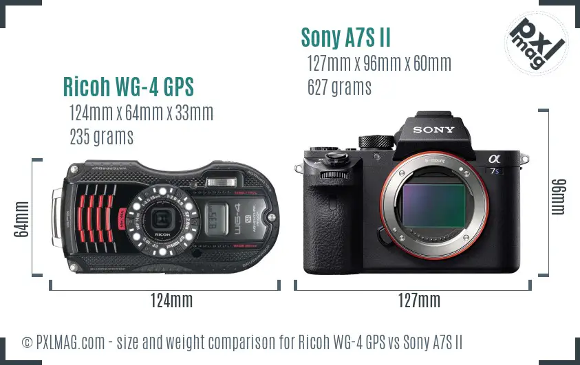 Ricoh WG-4 GPS vs Sony A7S II size comparison