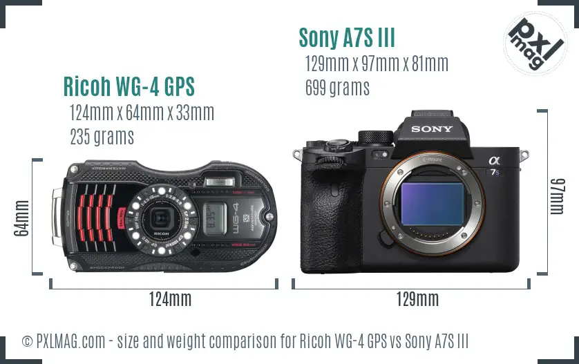 Ricoh WG-4 GPS vs Sony A7S III size comparison