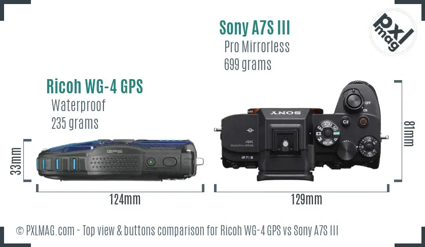 Ricoh WG-4 GPS vs Sony A7S III top view buttons comparison