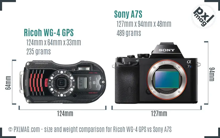 Ricoh WG-4 GPS vs Sony A7S size comparison