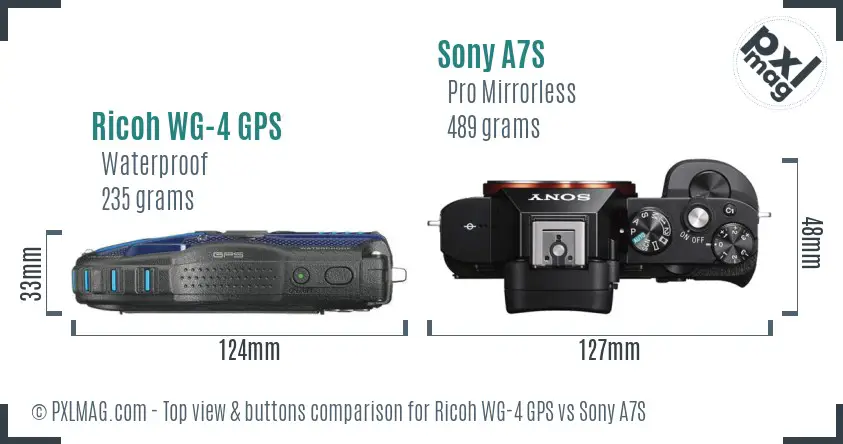 Ricoh WG-4 GPS vs Sony A7S top view buttons comparison