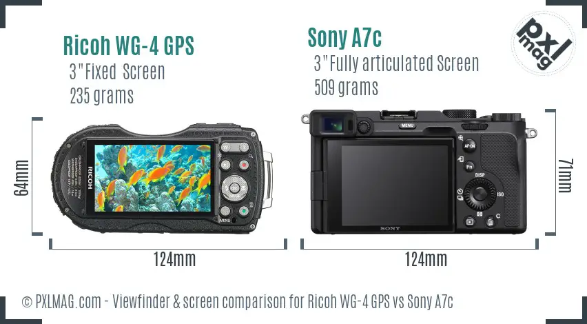 Ricoh WG-4 GPS vs Sony A7c Screen and Viewfinder comparison