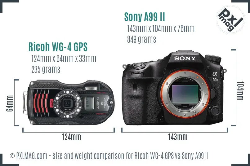 Ricoh WG-4 GPS vs Sony A99 II size comparison
