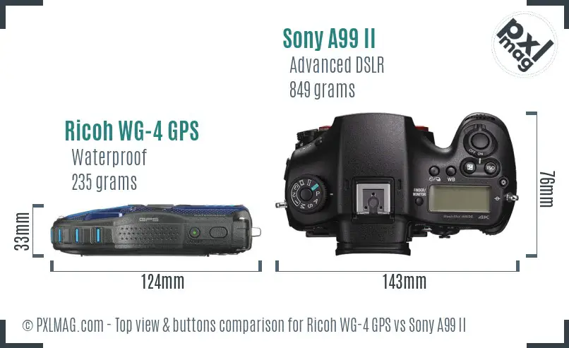 Ricoh WG-4 GPS vs Sony A99 II top view buttons comparison