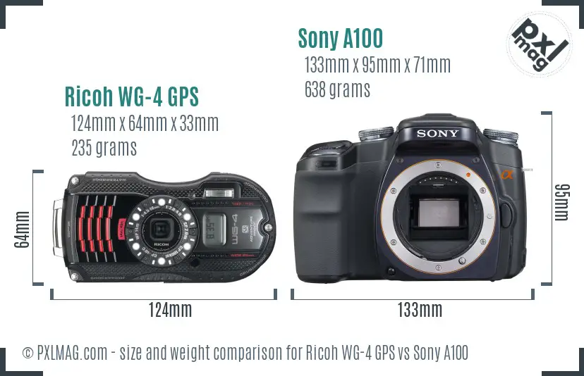 Ricoh WG-4 GPS vs Sony A100 size comparison