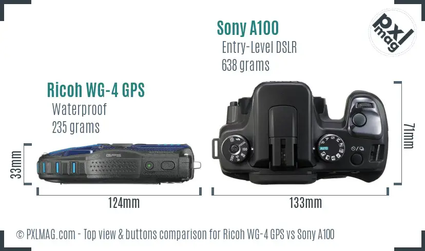 Ricoh WG-4 GPS vs Sony A100 top view buttons comparison