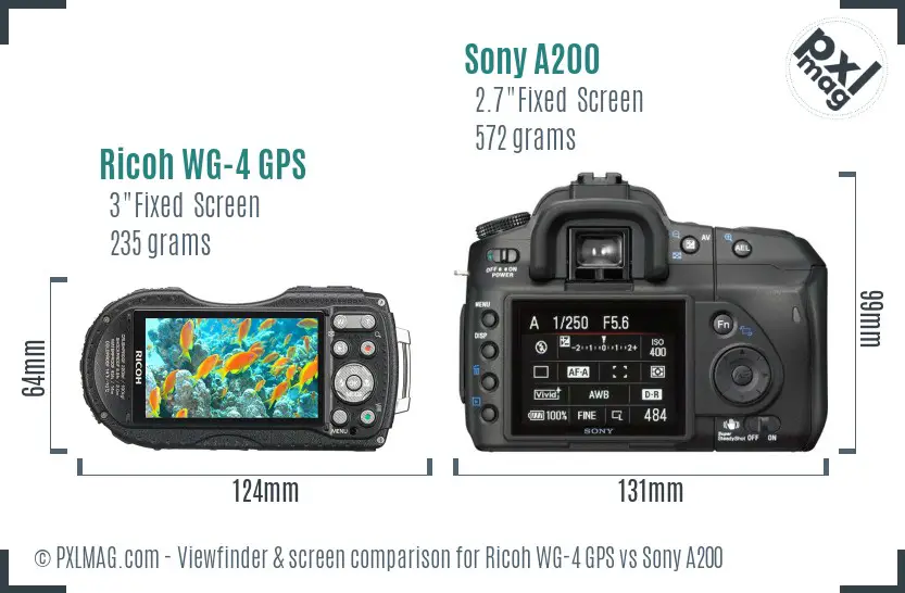Ricoh WG-4 GPS vs Sony A200 Screen and Viewfinder comparison