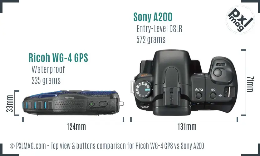 Ricoh WG-4 GPS vs Sony A200 top view buttons comparison