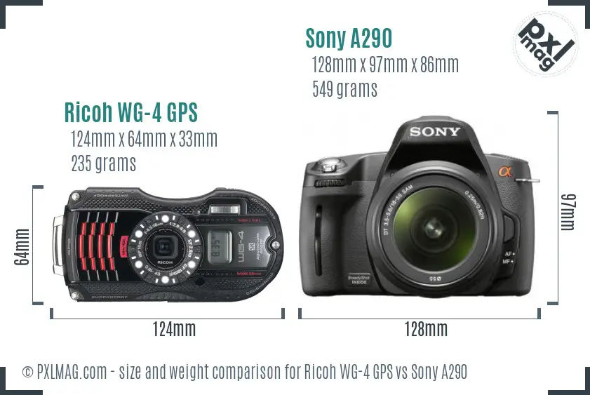 Ricoh WG-4 GPS vs Sony A290 size comparison Ricoh WG-4 GPS vs Sony A290 size comparison