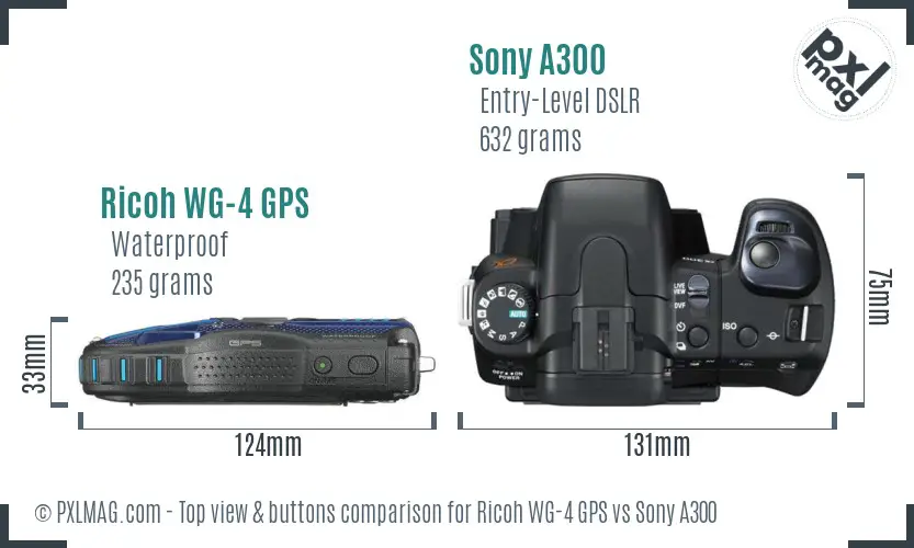 Ricoh WG-4 GPS vs Sony A300 top view buttons comparison