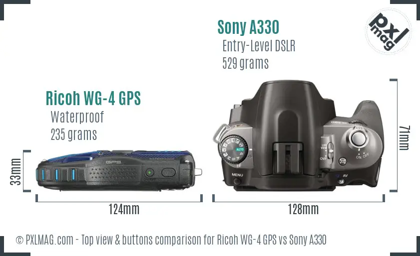 Ricoh WG-4 GPS vs Sony A330 top view buttons comparison Ricoh WG-4 GPS vs Sony A330 top view buttons comparison