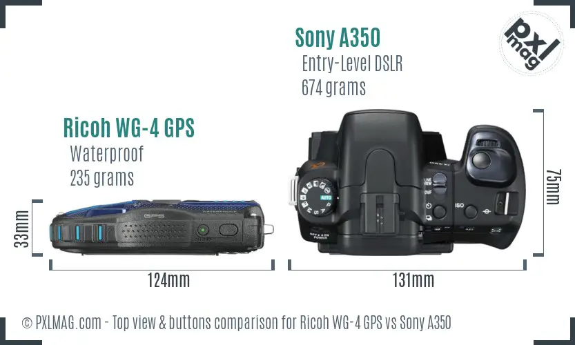 Ricoh WG-4 GPS vs Sony A350 top view buttons comparison