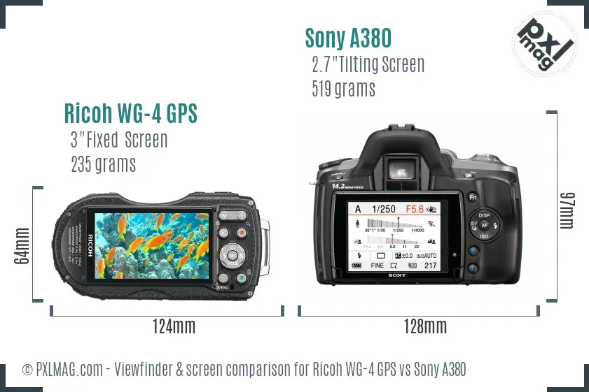 Ricoh WG-4 GPS vs Sony A380 Screen and Viewfinder comparison
