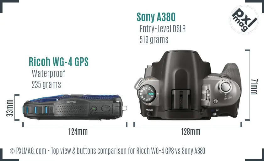 Ricoh WG-4 GPS vs Sony A380 top view buttons comparison
