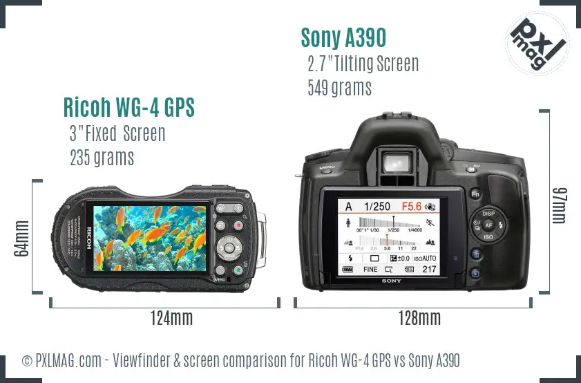 Ricoh WG-4 GPS vs Sony A390 Screen and Viewfinder comparison