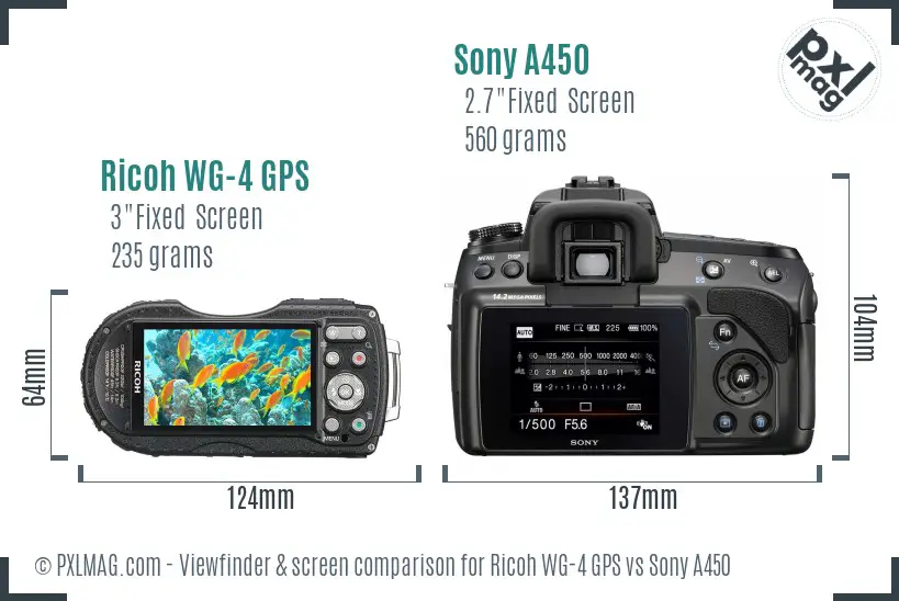 Ricoh WG-4 GPS vs Sony A450 Screen and Viewfinder comparison