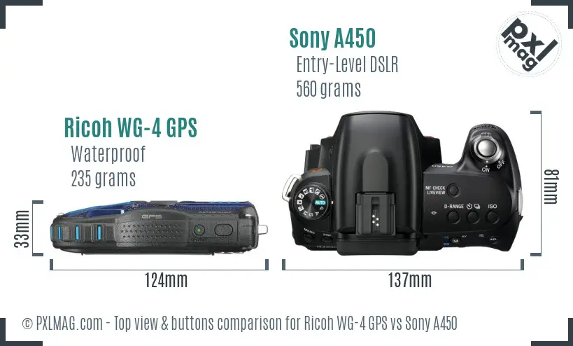 Ricoh WG-4 GPS vs Sony A450 top view buttons comparison