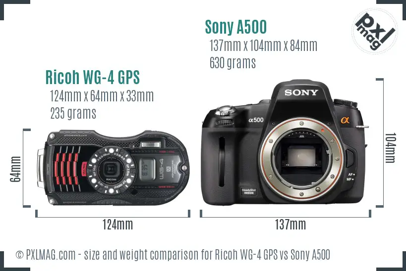 Ricoh WG-4 GPS vs Sony A500 size comparison