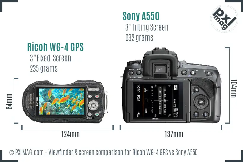 Ricoh WG-4 GPS vs Sony A550 Screen and Viewfinder comparison
