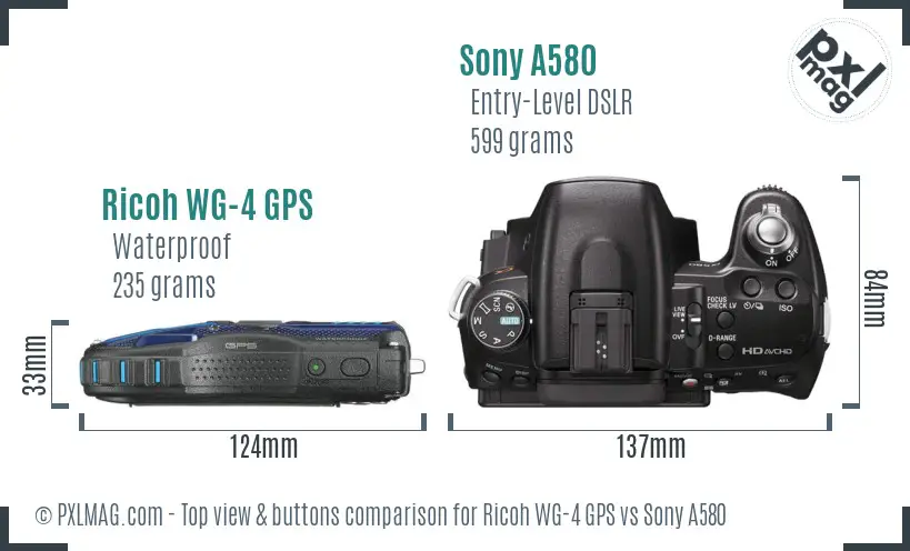 Ricoh WG-4 GPS vs Sony A580 top view buttons comparison