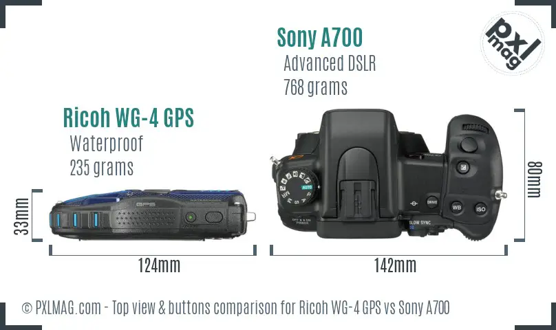 Ricoh WG-4 GPS vs Sony A700 top view buttons comparison