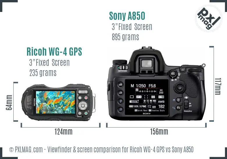 Ricoh WG-4 GPS vs Sony A850 Screen and Viewfinder comparison