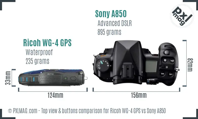 Ricoh WG-4 GPS vs Sony A850 top view buttons comparison