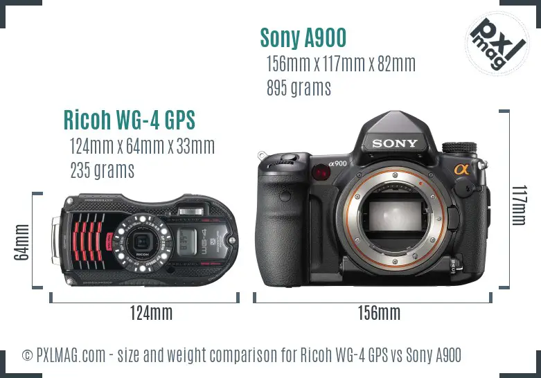 Ricoh WG-4 GPS vs Sony A900 size comparison Ricoh WG-4 GPS vs Sony A900 size comparison