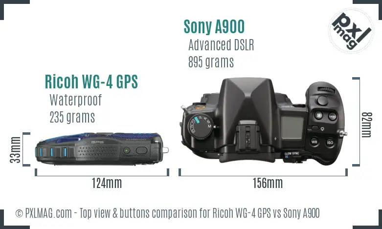 Ricoh WG-4 GPS vs Sony A900 top view buttons comparison Ricoh WG-4 GPS vs Sony A900 top view buttons comparison