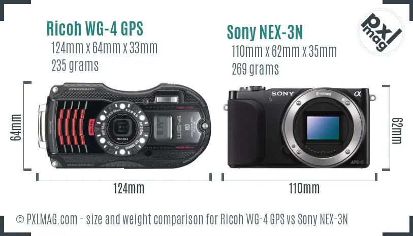 Ricoh WG-4 GPS vs Sony NEX-3N size comparison