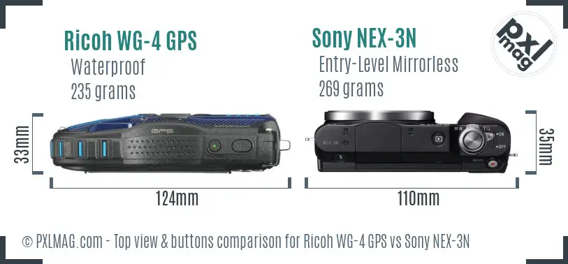 Ricoh WG-4 GPS vs Sony NEX-3N top view buttons comparison