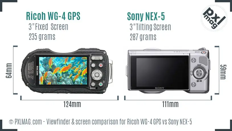 Ricoh WG-4 GPS vs Sony NEX-5 Screen and Viewfinder comparison
