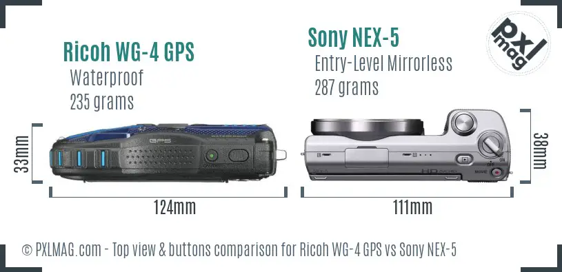 Ricoh WG-4 GPS vs Sony NEX-5 top view buttons comparison