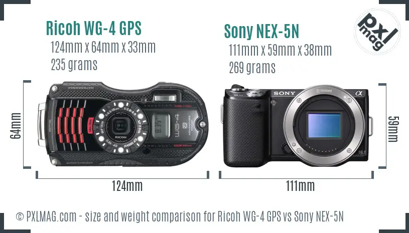 Ricoh WG-4 GPS vs Sony NEX-5N size comparison