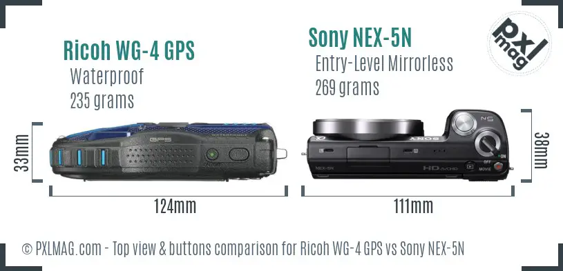 Ricoh WG-4 GPS vs Sony NEX-5N top view buttons comparison