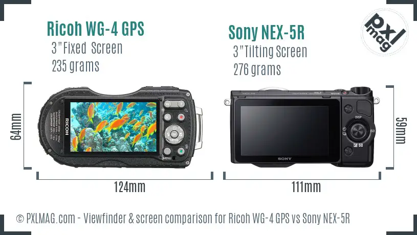 Ricoh WG-4 GPS vs Sony NEX-5R Screen and Viewfinder comparison