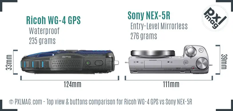 Ricoh WG-4 GPS vs Sony NEX-5R top view buttons comparison