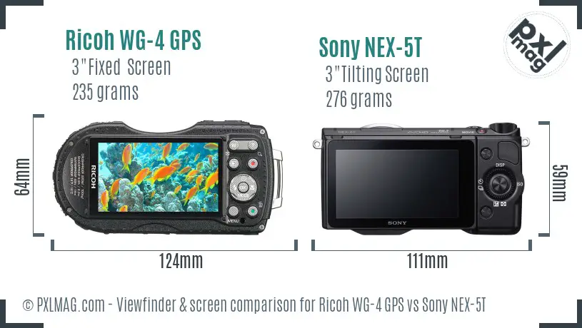 Ricoh WG-4 GPS vs Sony NEX-5T Screen and Viewfinder comparison