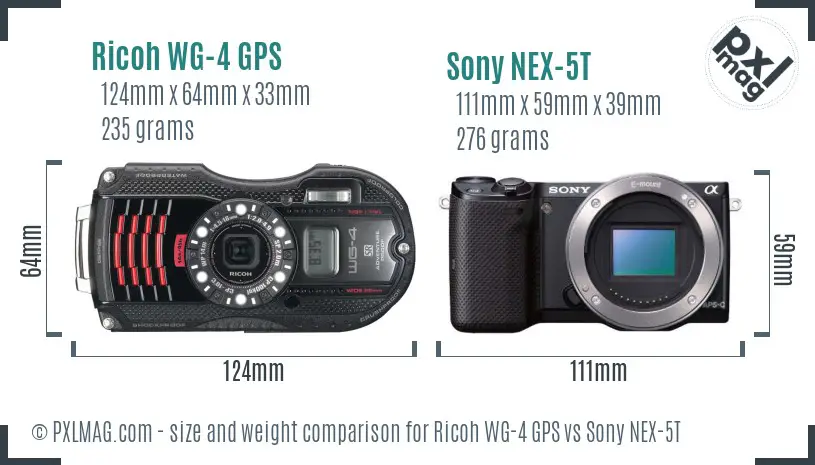 Ricoh WG-4 GPS vs Sony NEX-5T size comparison