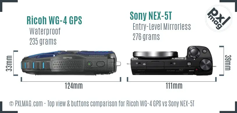 Ricoh WG-4 GPS vs Sony NEX-5T top view buttons comparison