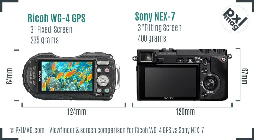 Ricoh WG-4 GPS vs Sony NEX-7 Screen and Viewfinder comparison