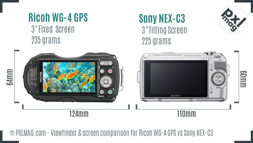 Ricoh WG-4 GPS vs Sony NEX-C3 Screen and Viewfinder comparison