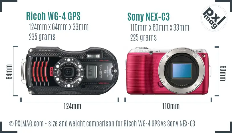 Ricoh WG-4 GPS vs Sony NEX-C3 size comparison