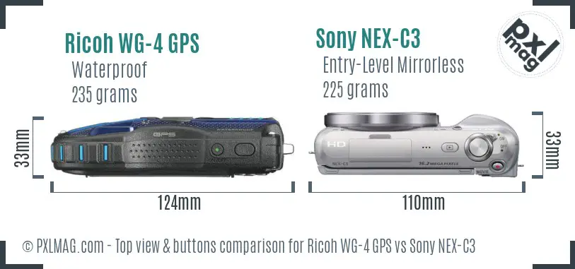 Ricoh WG-4 GPS vs Sony NEX-C3 top view buttons comparison