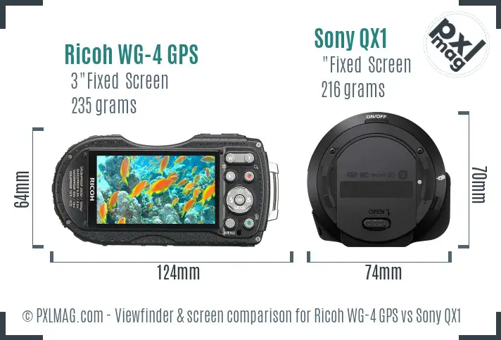 Ricoh WG-4 GPS vs Sony QX1 Screen and Viewfinder comparison Ricoh WG-4 GPS vs Sony QX1 Screen and Viewfinder comparison