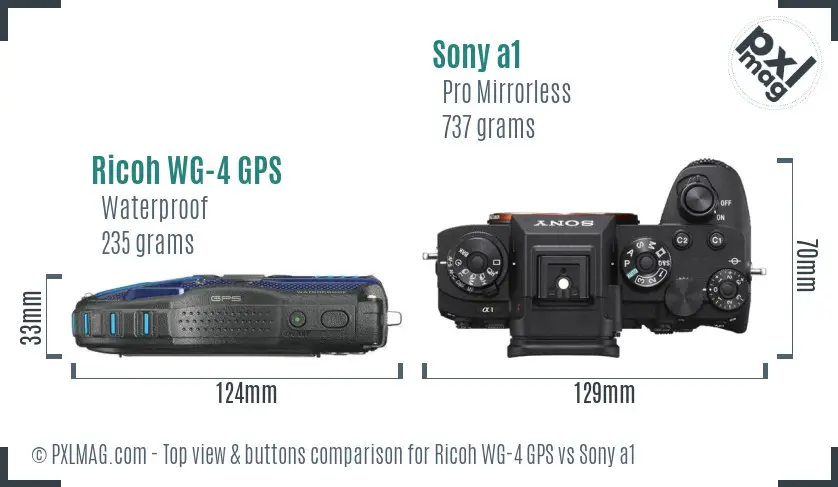 Ricoh WG-4 GPS vs Sony a1 top view buttons comparison